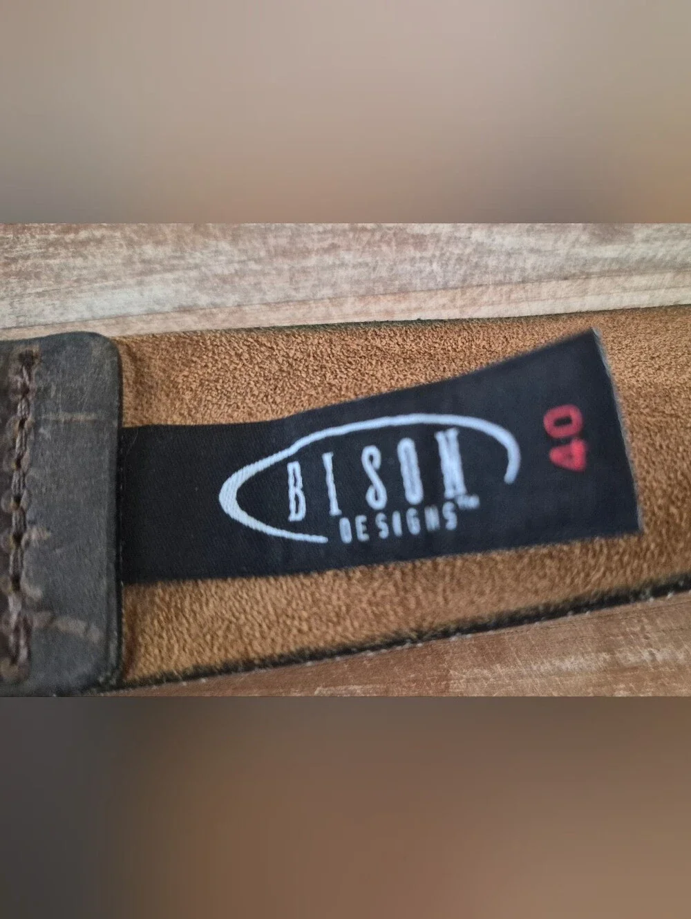 Bison Designs Mens Brown Genuine Leather Belt Brushed Silver Buckle Size 40